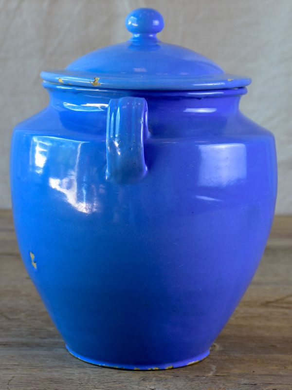 Antique French blue Martres Tolosane confit pot with lid on Sale