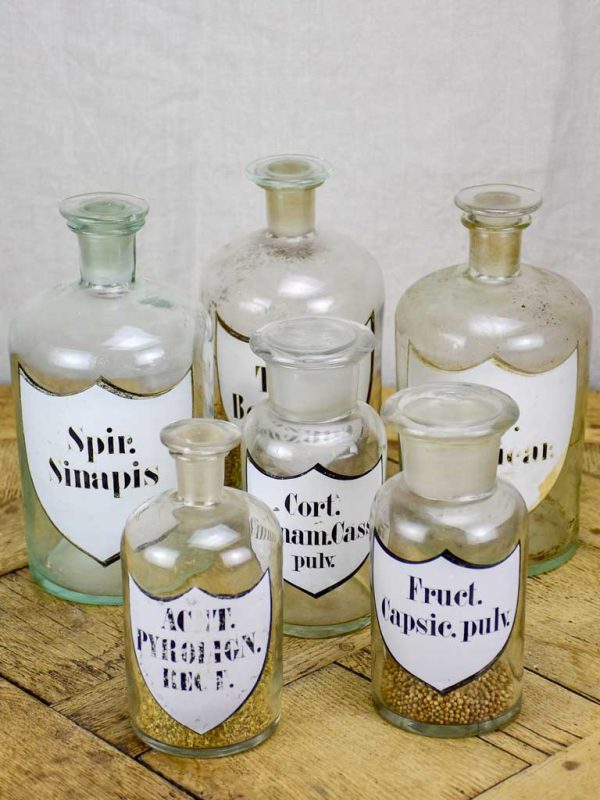 Collection of six 19th Century pharmacy jars - labelled with lids Fashion