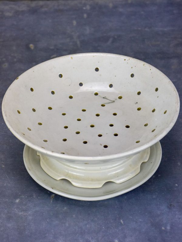 Antique French fruit strainer with catchment plate underneath Fashion