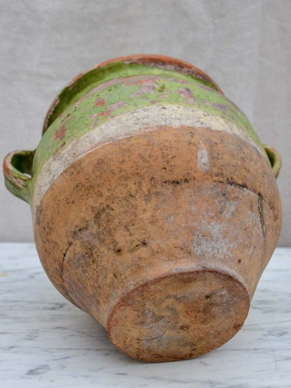 Antique French confit pot with rustic green glaze 8¾  Online