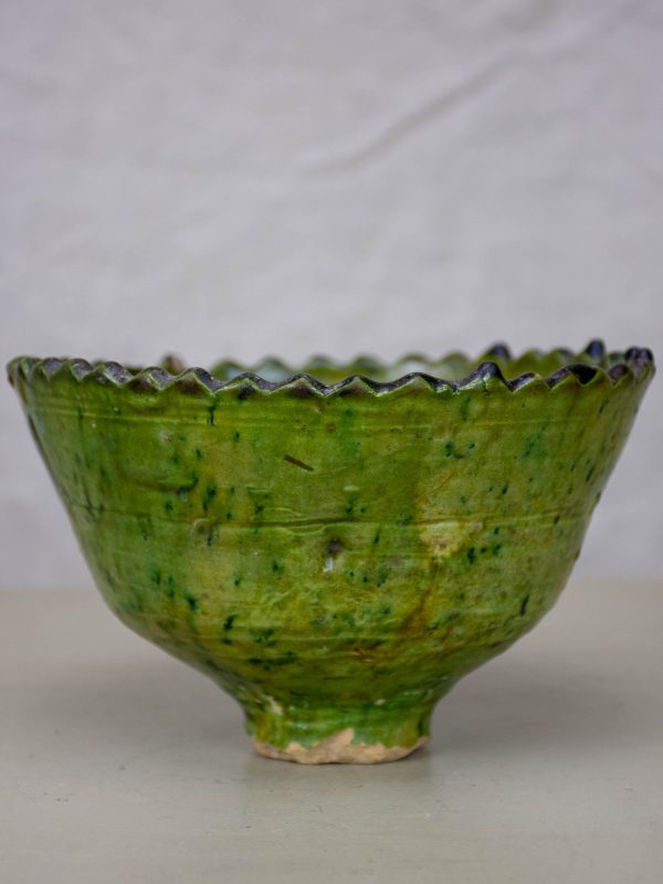 Antique French nut bowl with green glaze Cheap