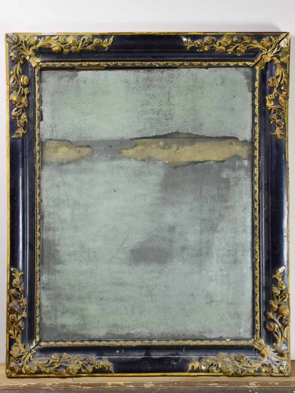 19th-century French mirror with black and gold frame 25½  x 30¾  For Discount