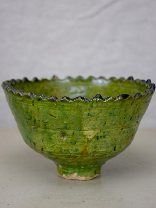 Antique French nut bowl with green glaze Cheap