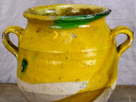 Small antique French preserving pot with yellow and green glaze 7 ½   Cheap