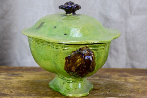 Antique French vegetable tureen from Dieulefit - green glaze Cheap