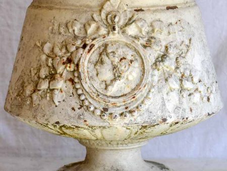 19th Century French cast iron urn with medallion and garlands - white 17¾  Hot on Sale