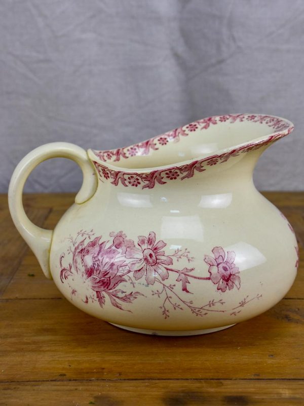 Antique French Sarreguemines pitcher - pink flowers Supply