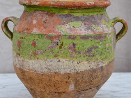 Antique French confit pot with rustic green glaze 8¾  Online