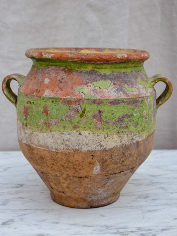 Antique French confit pot with rustic green glaze 8¾  Online