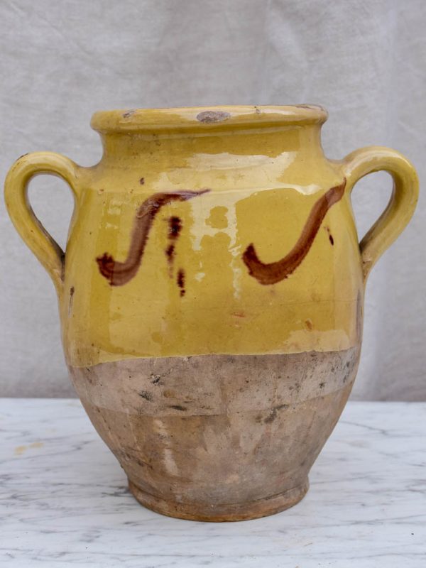 19th Century French confit pot from Provence with Yellow glaze and brown decoration 9½  Online Hot Sale