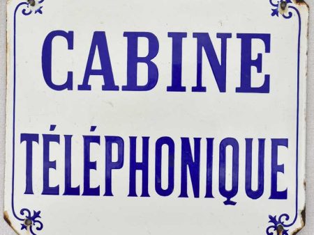 Vintage enamel sign  Cabine Telephonique  blue and white 15¾  x 14½  For Cheap