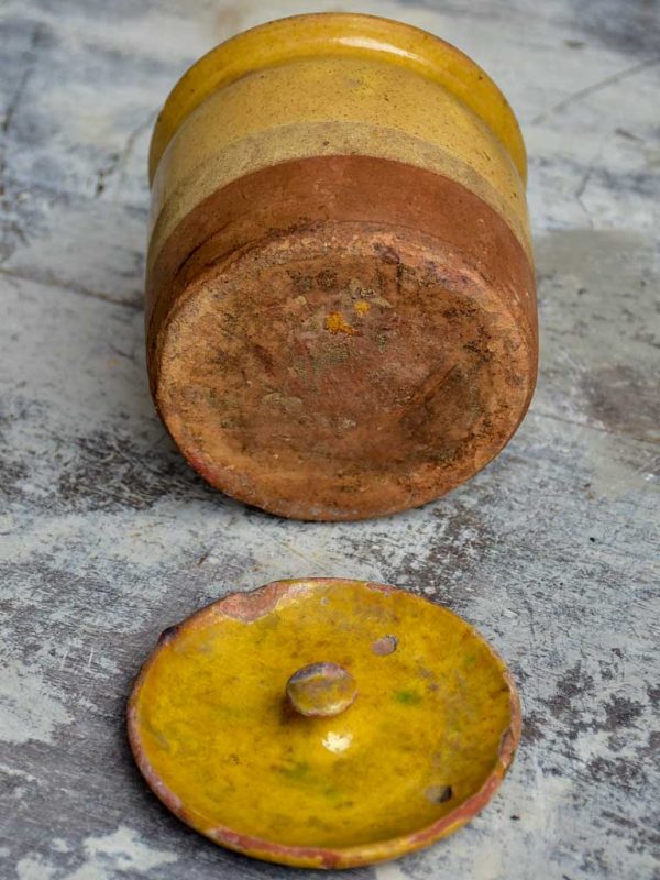 Antique French pot with yellow glaze and lid Discount