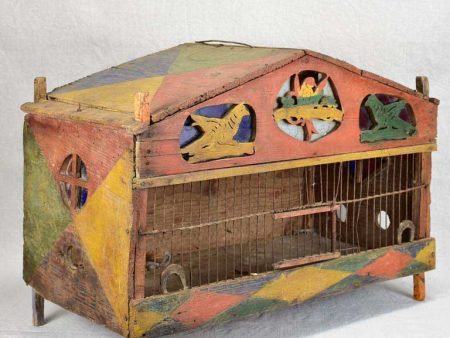 Mid-century folk art birdcage - handpainted For Sale