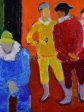 20th Century oil on canvas of clowns - Anna Costa 20¾  x 24½  Online Sale