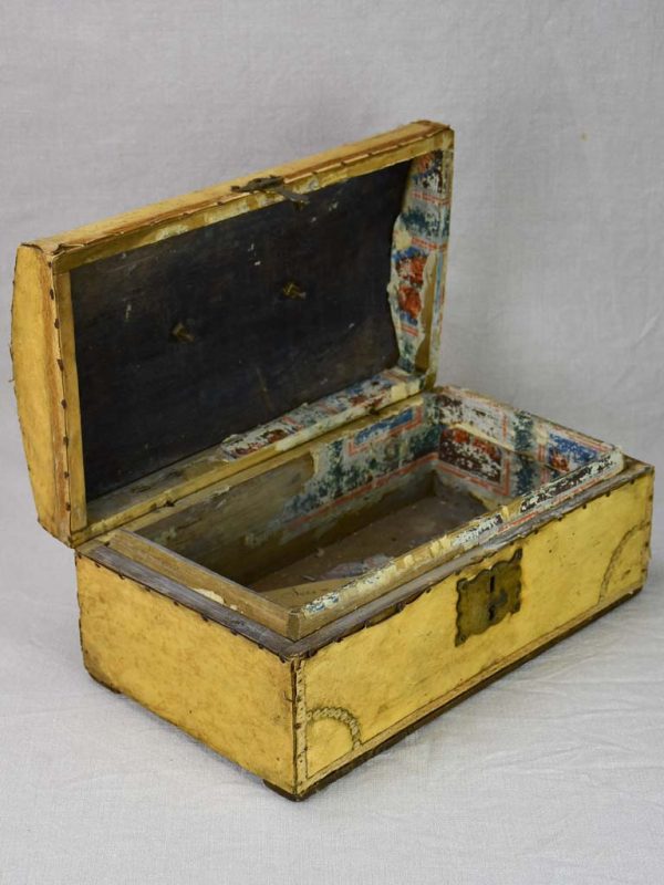 19th century French document trunk covered in parchment 15¾  Online Sale