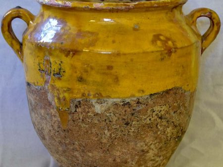 Very large antique French confit pot with orange glaze 12¼  For Cheap