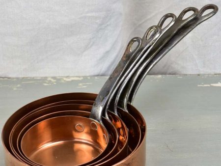 Collection of 5 antique French copper saucepans For Cheap