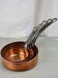 Collection of 5 antique French copper saucepans For Cheap