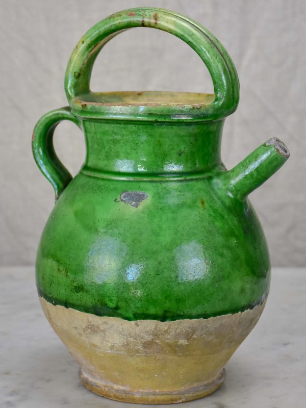 Small 19th Century French water pitcher with green glaze Cheap