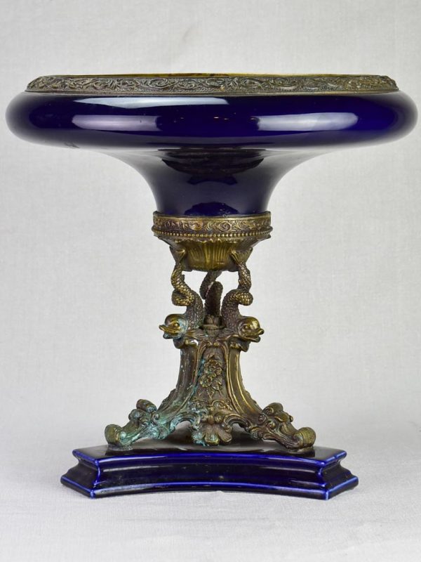 Napoleon III bronze and blue faience table centerpiece Online Sale