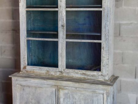 Late 19th Century French glass door cabinet   vitrine with grey and teal patina For Sale