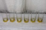 6 engraved antique orangeade glasses with gold stripes Cheap