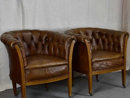 Pair of mid-century English leather armchairs on Sale