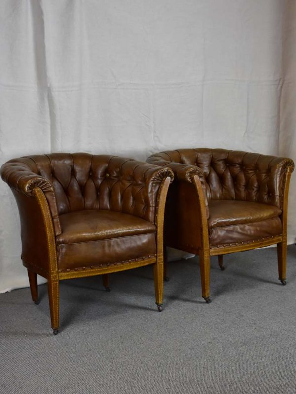 Pair of mid-century English leather armchairs on Sale