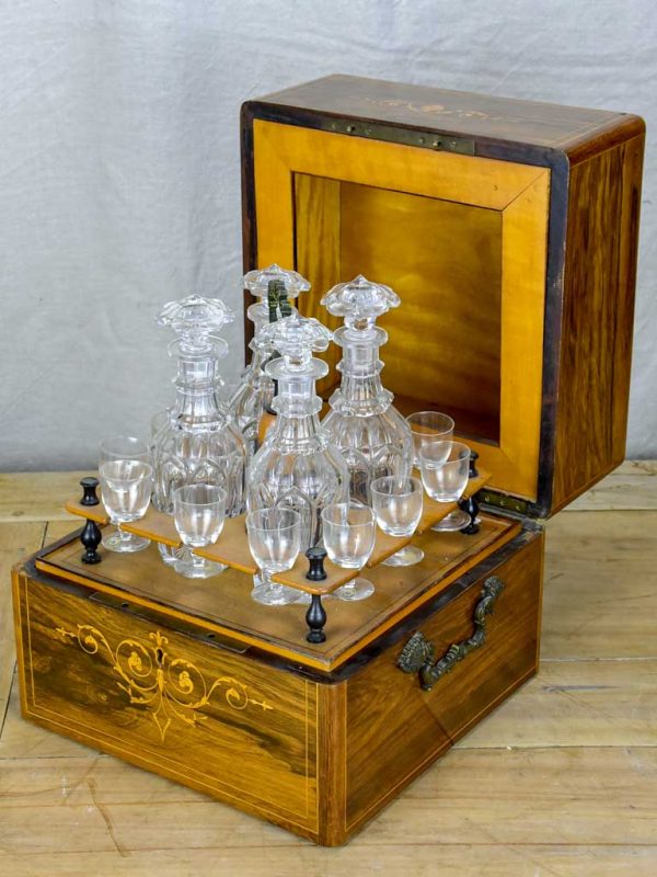 Antique French liquer box with four bottles and nine glasses Online Hot Sale