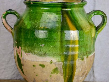 Very large antique French confit pot with green glaze 12 ¾   Online Sale