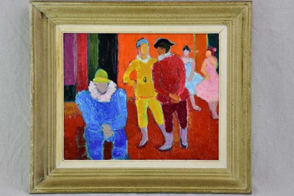 20th Century oil on canvas of clowns - Anna Costa 20¾  x 24½  Online Sale