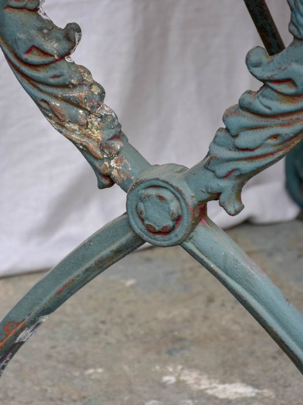 Rectangular antique French garden table with cast iron swan base and marble top 43¼  x 24½  For Sale