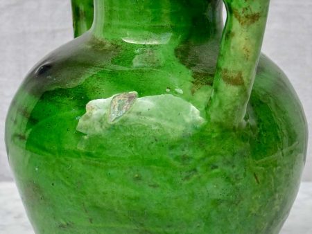 Antique French water jug with green glaze and spout Sale