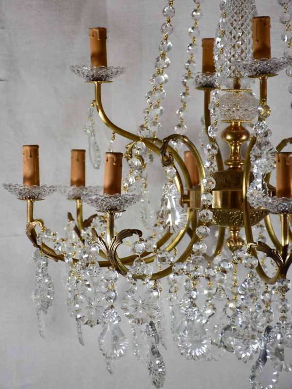 Pair of large crystal and brass chandeliers with 15 lights from the 1940 s 35½  diameter Online Sale