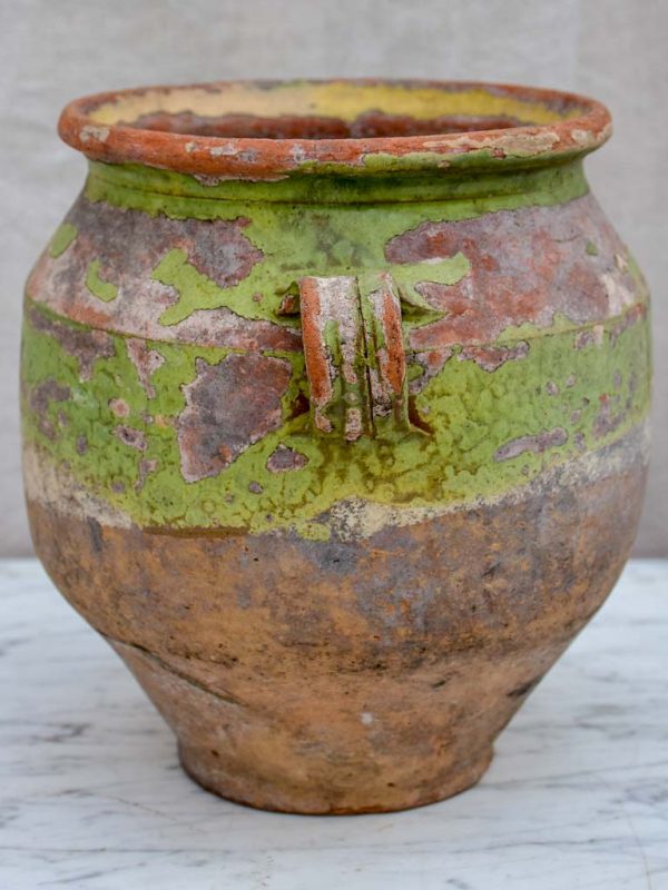 Antique French confit pot with rustic green glaze 8¾  Online