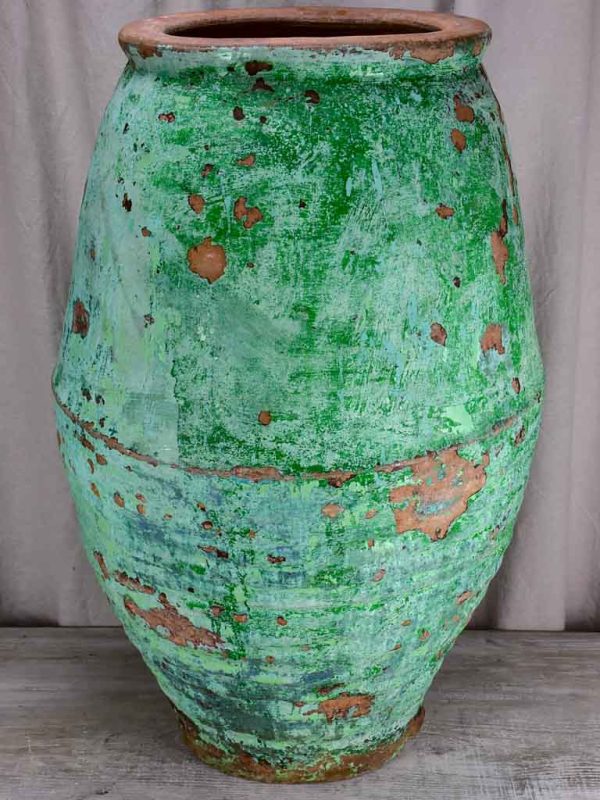 Large antique Spanish olive jar with green   aqua glaze 33¾  Cheap