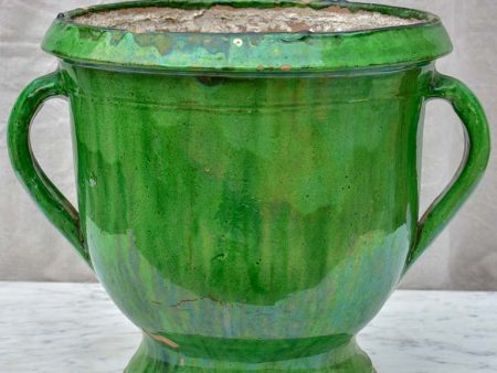 Early 20th Century Castelnaudary planter with green glaze and two handles Online now