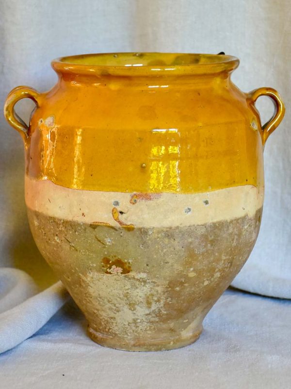 Antique French confit pot with ocher glaze 10¼  Fashion