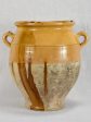 Antique French confit pot with yellow and brown glaze 10¼  Online Sale