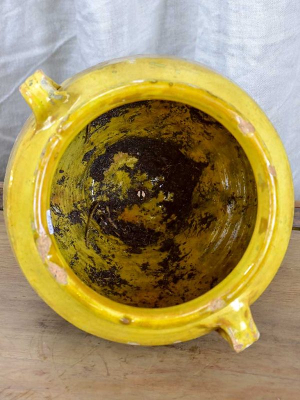 Antique French confit pot with yellow glaze 10 ¾  Supply