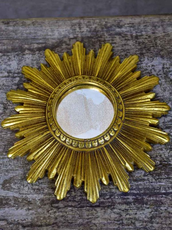 Small vintage gold sunburst mirror 8 ¾  Online now