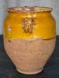 19th Century French confit pot with half yellow glaze 9 ¼   Discount