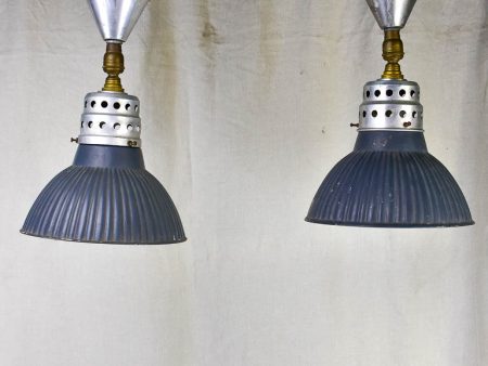 Pair of antique Holophane industrial pendant lights Fashion