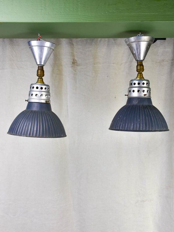 Pair of antique Holophane industrial pendant lights Fashion