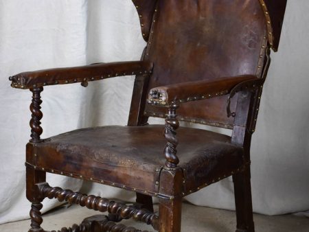 17th Century Louis XIII adjustable leather wingback armchair For Cheap