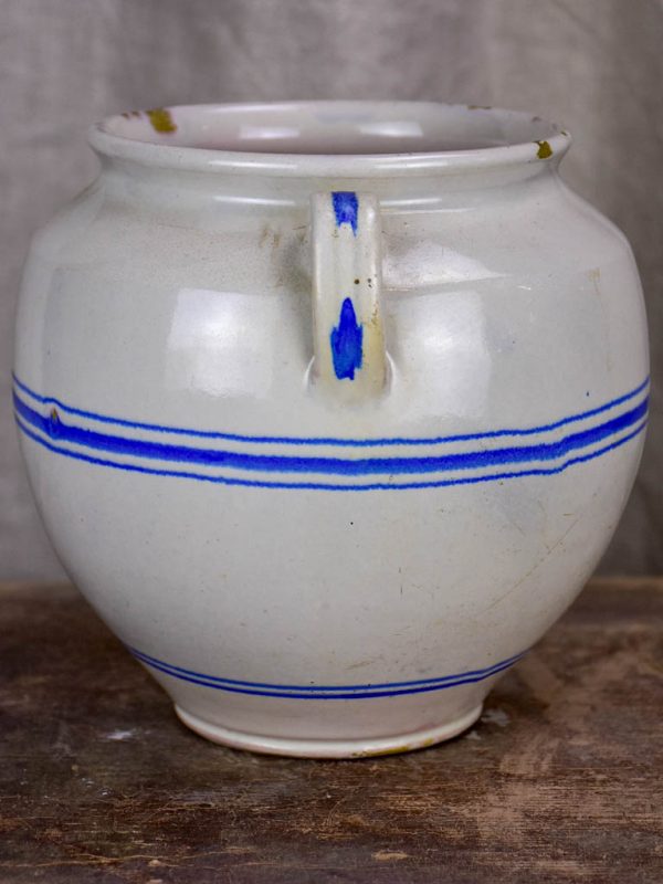 Antique French preserving pot - white with blue stripes Fashion