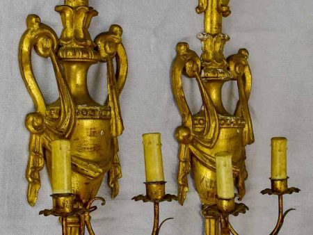 Pair of 19th Century Neoclassical gilded wall sconces For Sale