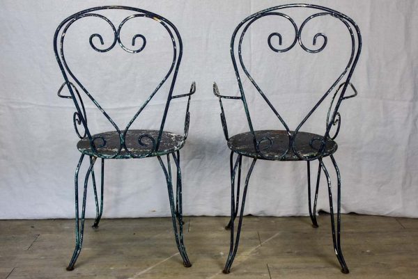 Pair of heart-back garden armchairs with black painted finish Hot on Sale