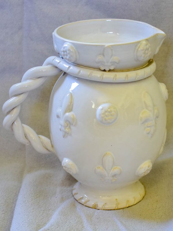 1960 s Émile Tessier white ceramic pitcher with fleur de lys on Sale