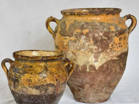 Two rustic French confit pots with yellow glaze 8¼  & 13  Online now